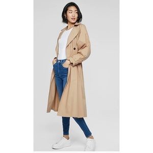 Express Tan Belted Long Trench Coat Jacket sz L